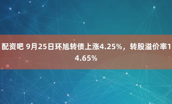 配资吧 9月25日环旭转债上涨4.25%，转股溢价率14.65%